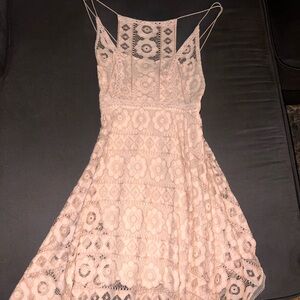 Free People Beige Lace Floral A-Line Slip Dress